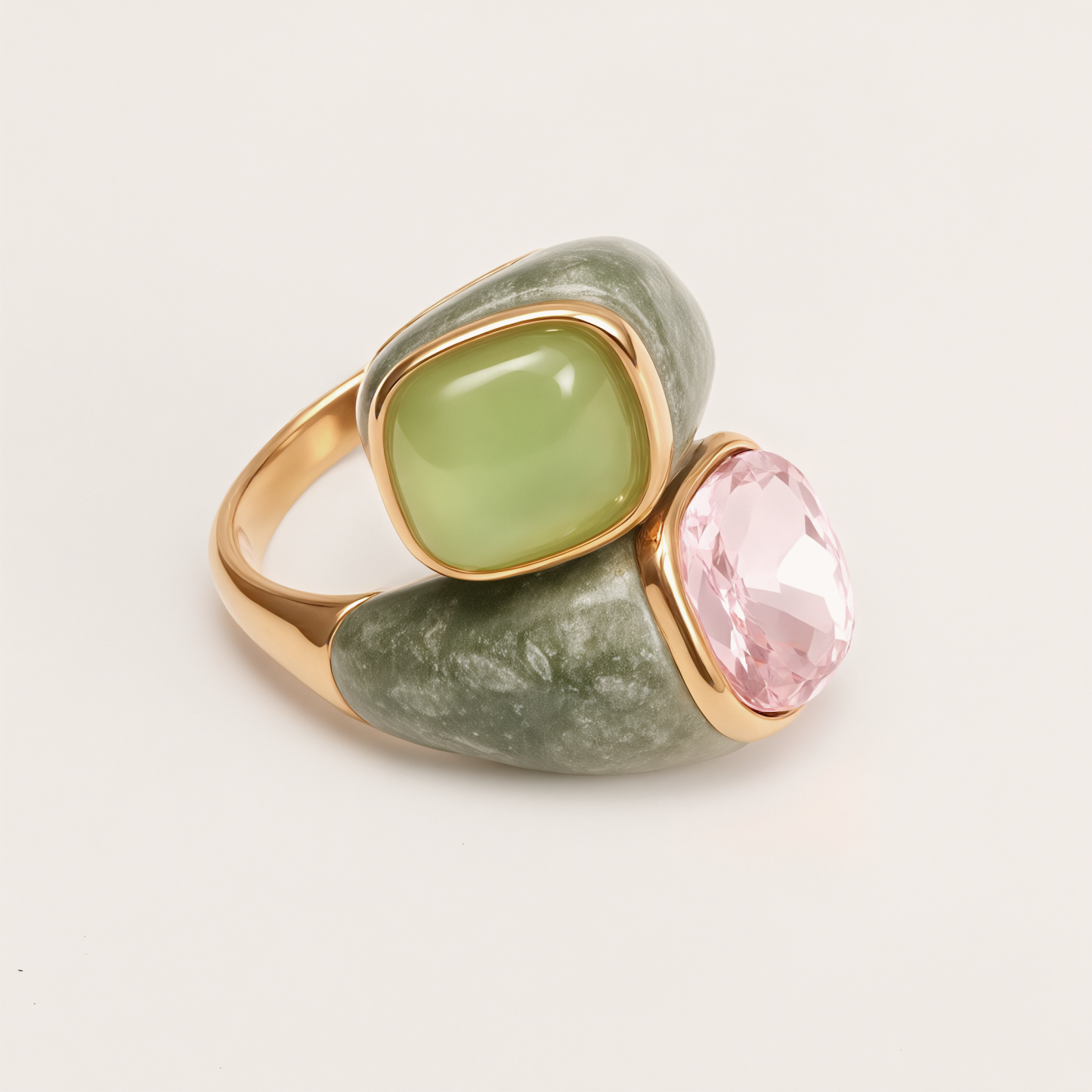 Stainless Steel Color-blocking Ring with Colorful Gems, Geometric Design, Adjustable, Trendy Jewelry for Women | G004500-JinBaoJewerly