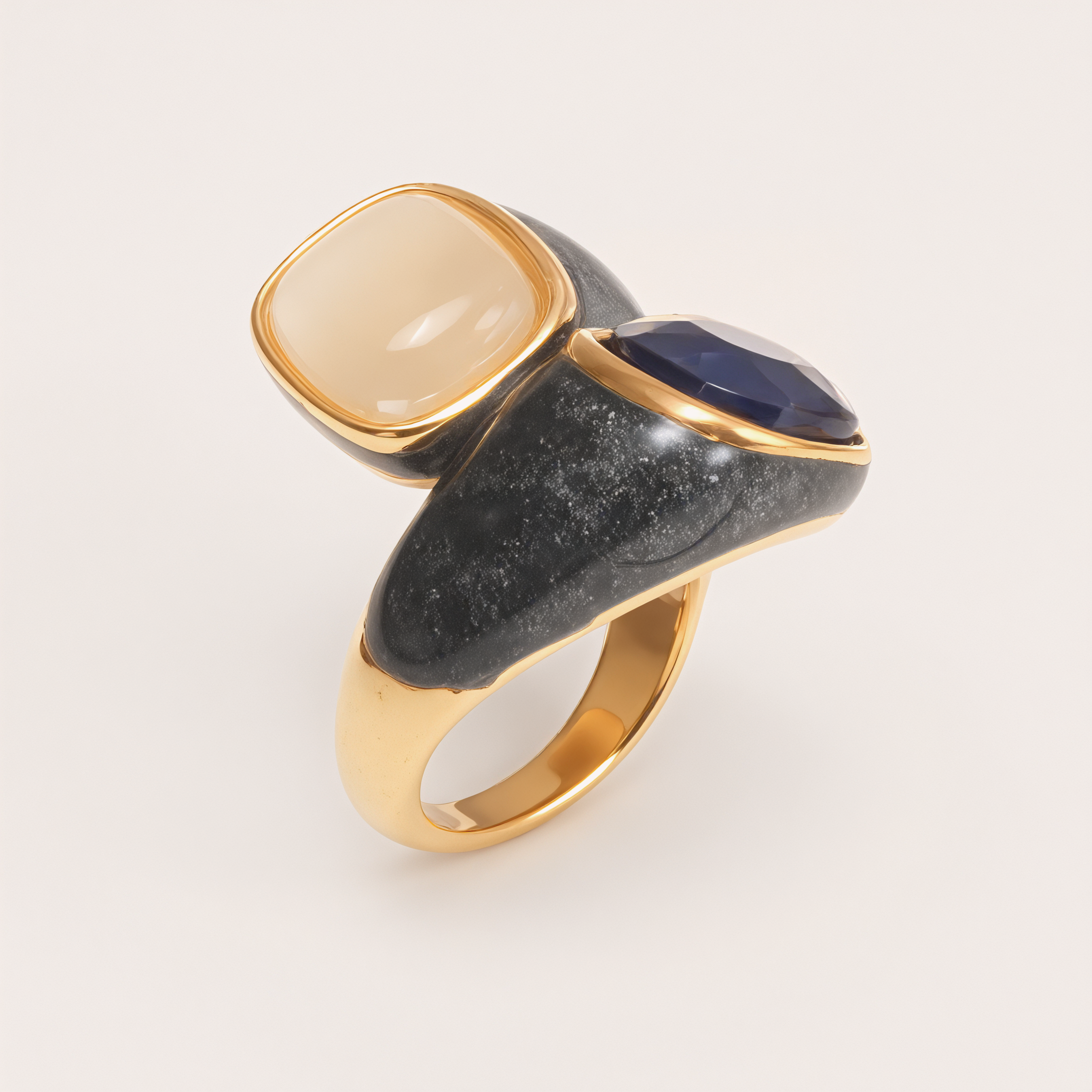 Stainless Steel Color-blocking Ring with Colorful Gems, Geometric Design, Adjustable, Trendy Jewelry for Women | G004500-JinBaoJewerly