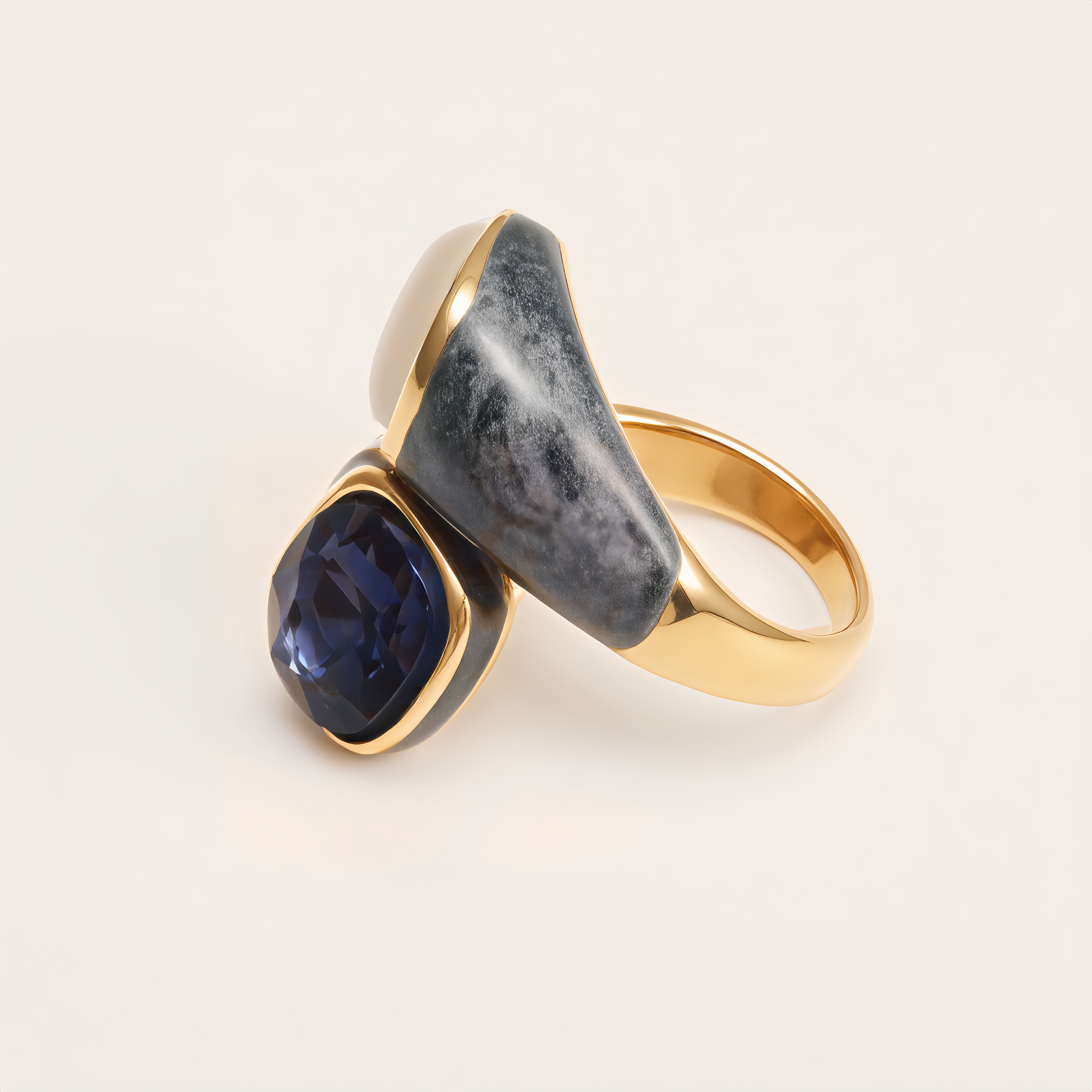 Stainless Steel Color-blocking Ring with Colorful Gems, Geometric Design, Adjustable, Trendy Jewelry for Women | G004500-JinBaoJewerly
