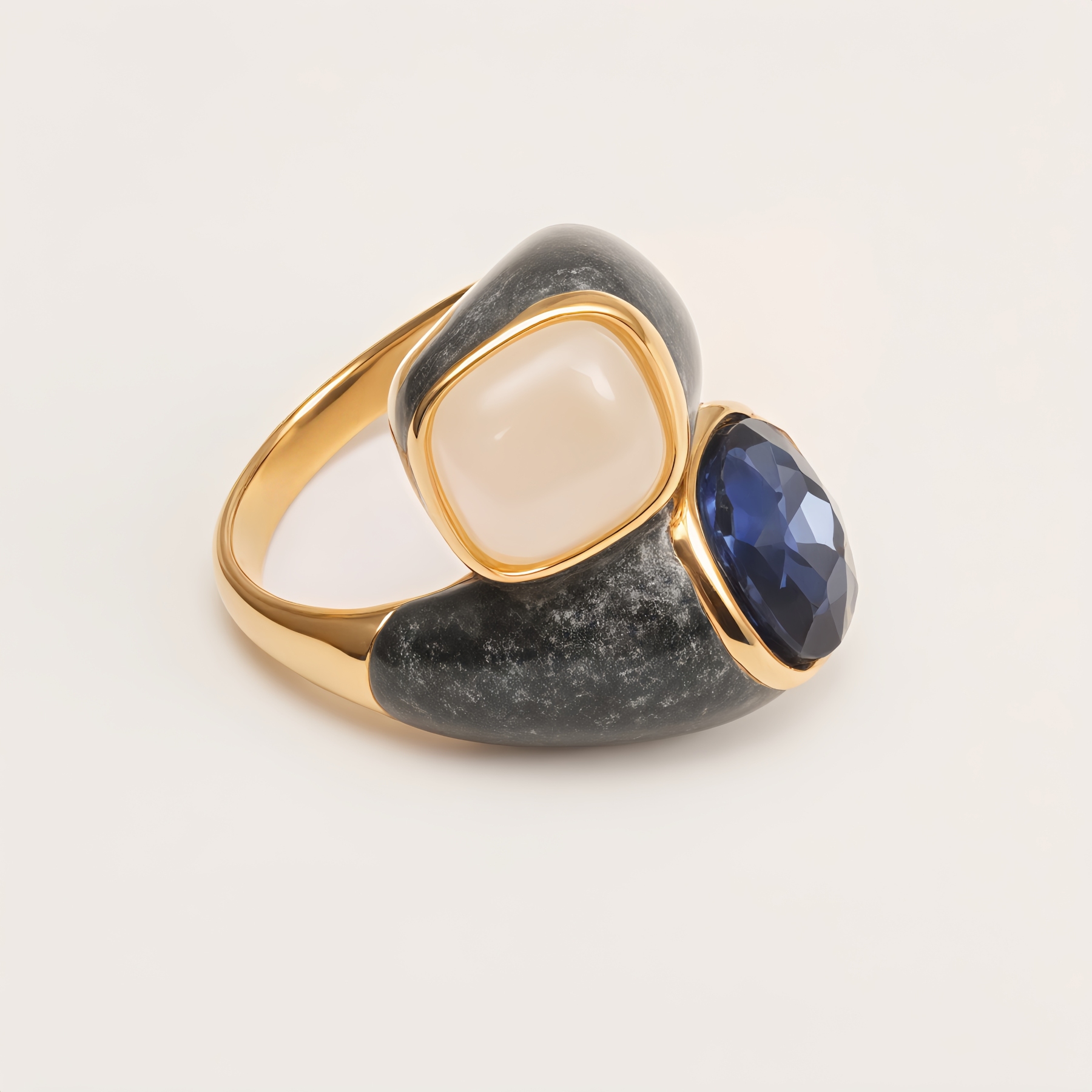 Stainless Steel Color-blocking Ring with Colorful Gems, Geometric Design, Adjustable, Trendy Jewelry for Women | G004500-JinBaoJewerly