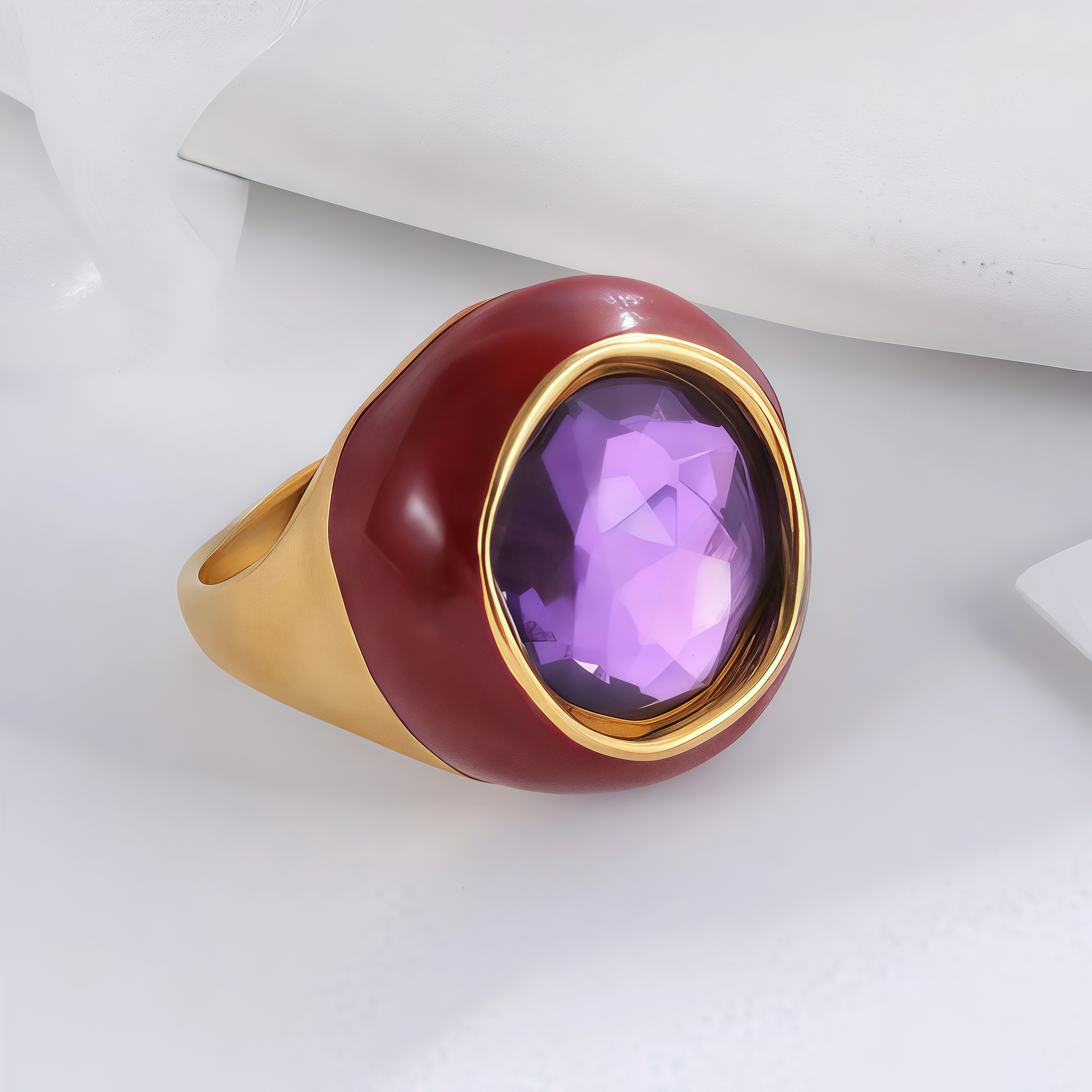 Vintage Stainless Steel Gemstone Ring Colorful Resin Oval Women Ring | G004606-JinBaoJewerly