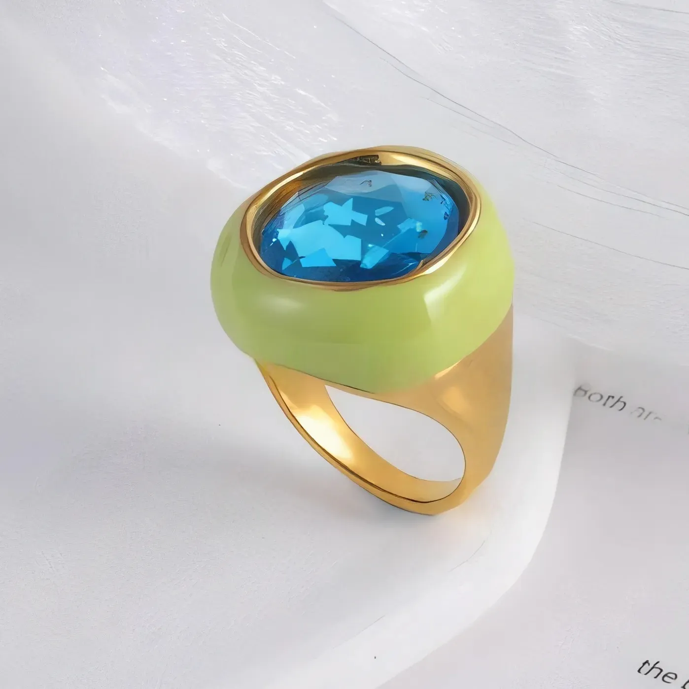 Vintage Stainless Steel Gemstone Ring Colorful Resin Oval Women Ring | G004606-JinBaoJewerly