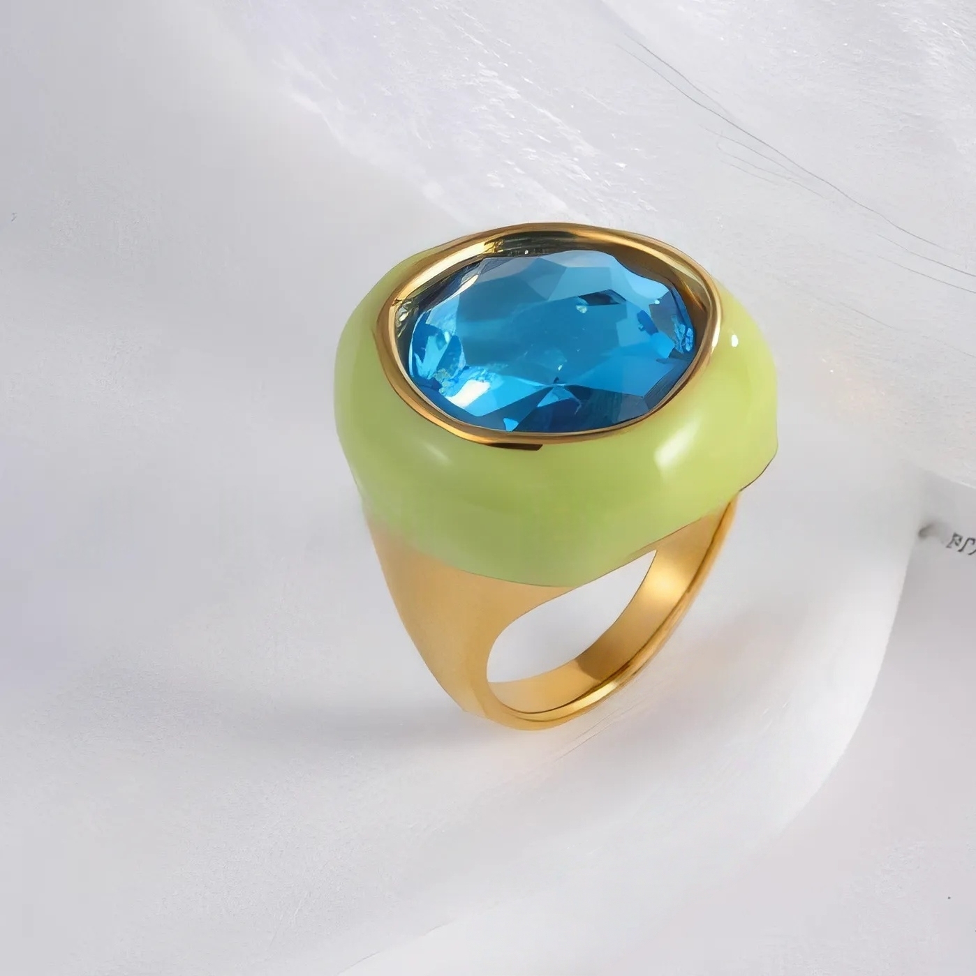 Vintage Stainless Steel Gemstone Ring Colorful Resin Oval Women Ring | G004606-JinBaoJewerly