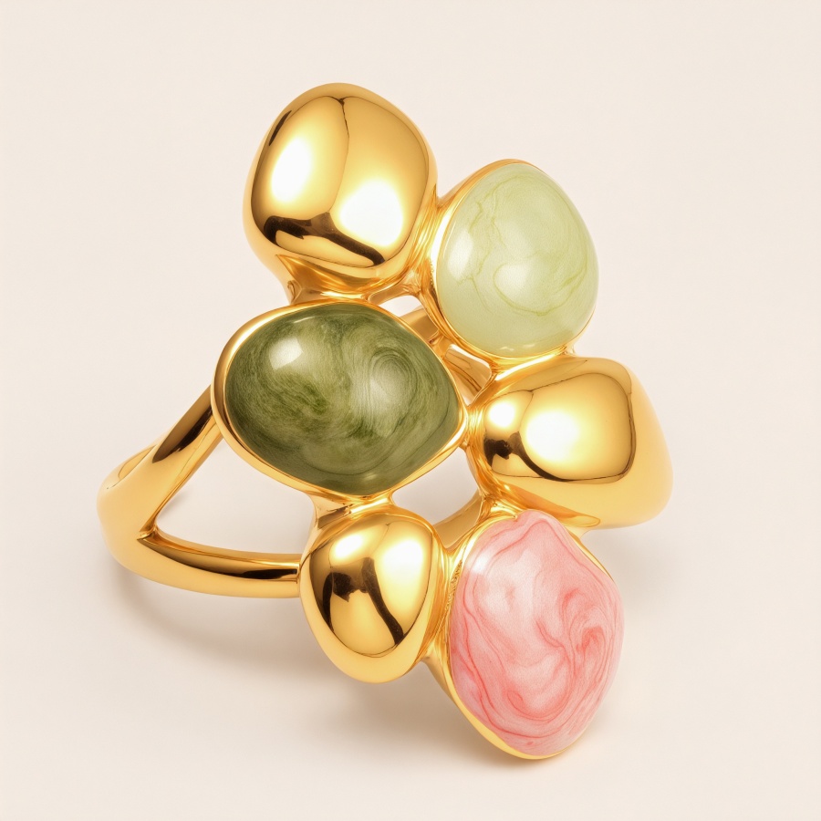 Colorful Marble Pattern Statement Ring Gold Plated, Retro Artistic Women's Ring | G004265J
