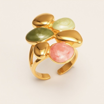 Luxurious Colored Gem Gold Ring - Irregular Open - design Ring | G004265J-JinBaoJewerly