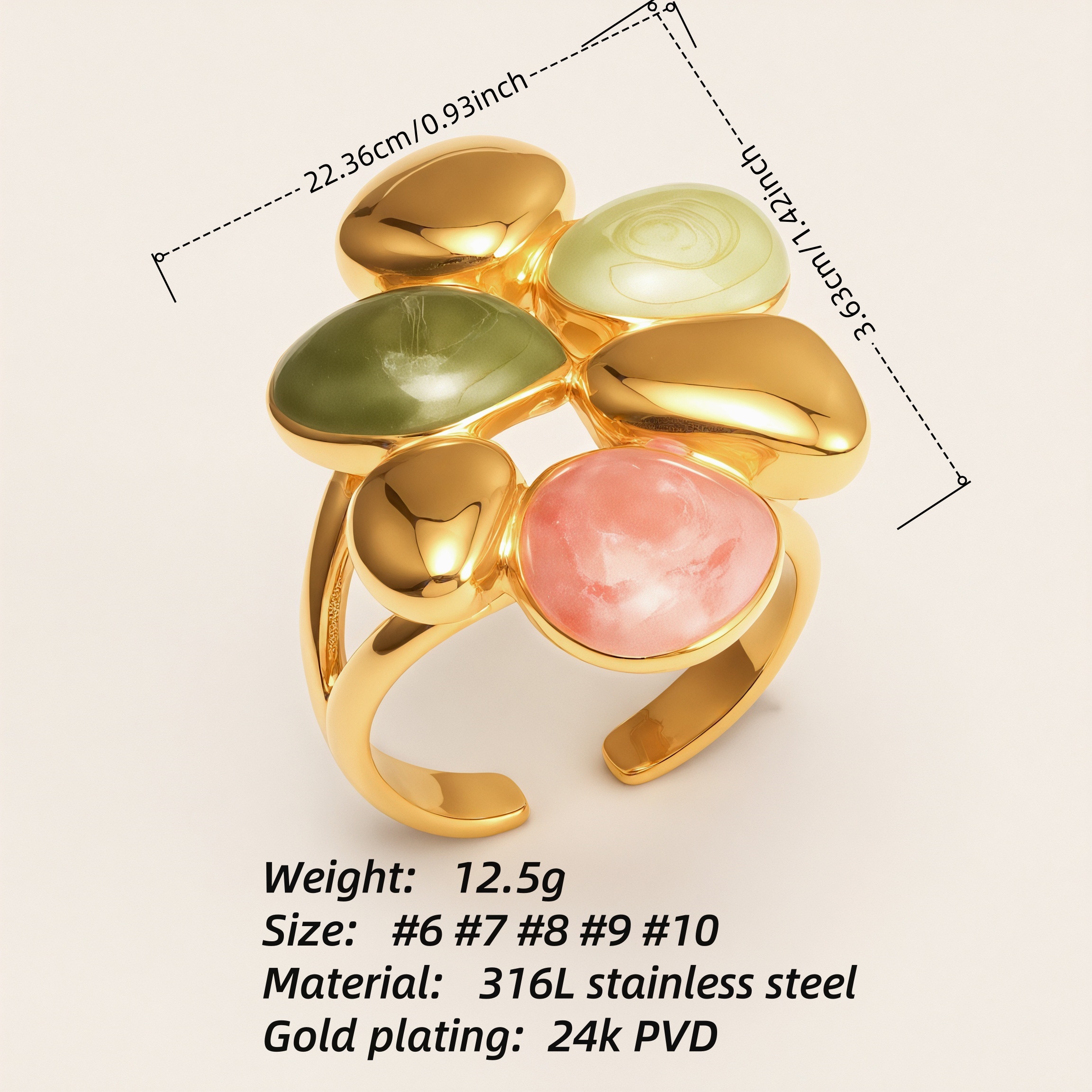 Luxurious Colored Gem Gold Ring - Irregular Open - design Ring | G004265J-JinBaoJewerly