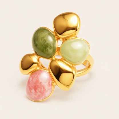 Luxurious Colored Gem Gold Ring - Irregular Open - design Ring | G004265J-JinBaoJewerly