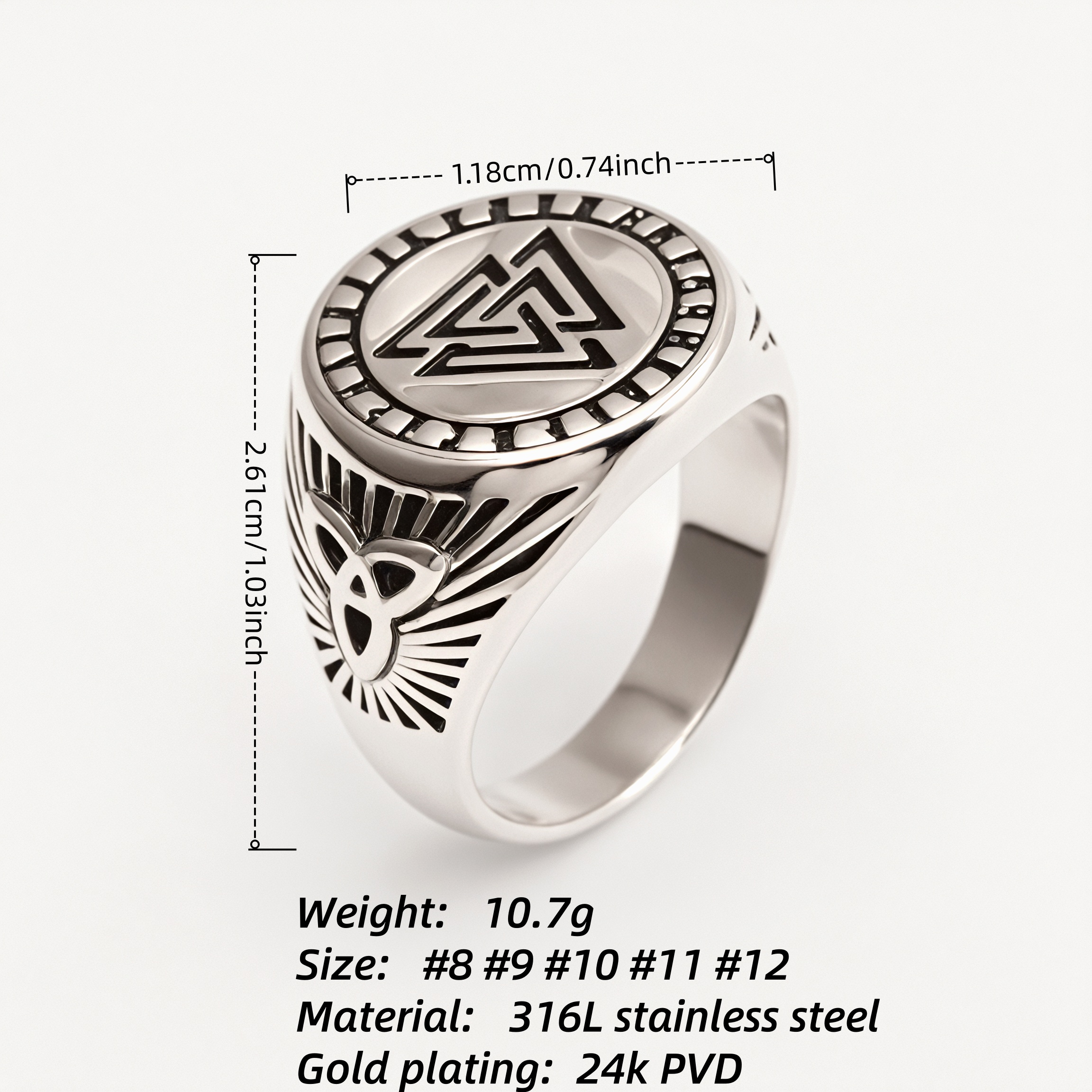 Personalized Stainless Steel Viking Symbol Ring - Trendy Cultural Band | G005137-JinBaoJewerly