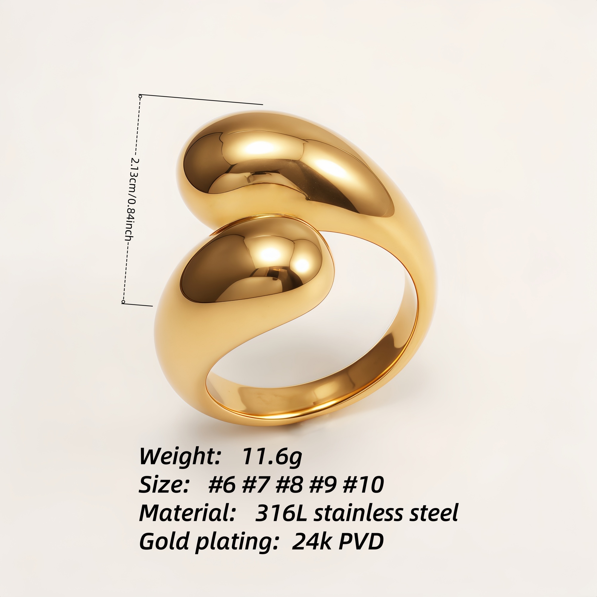 Luxurious Golden Streamlined Open Ring, Exclusive Accessory for Fashion Icons | G003574J-JinBaoJewerly