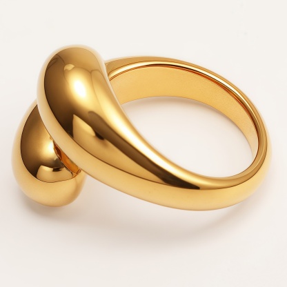 Luxurious Golden Streamlined Open Ring, Exclusive Accessory for Fashion Icons | G003574J-JinBaoJewerly