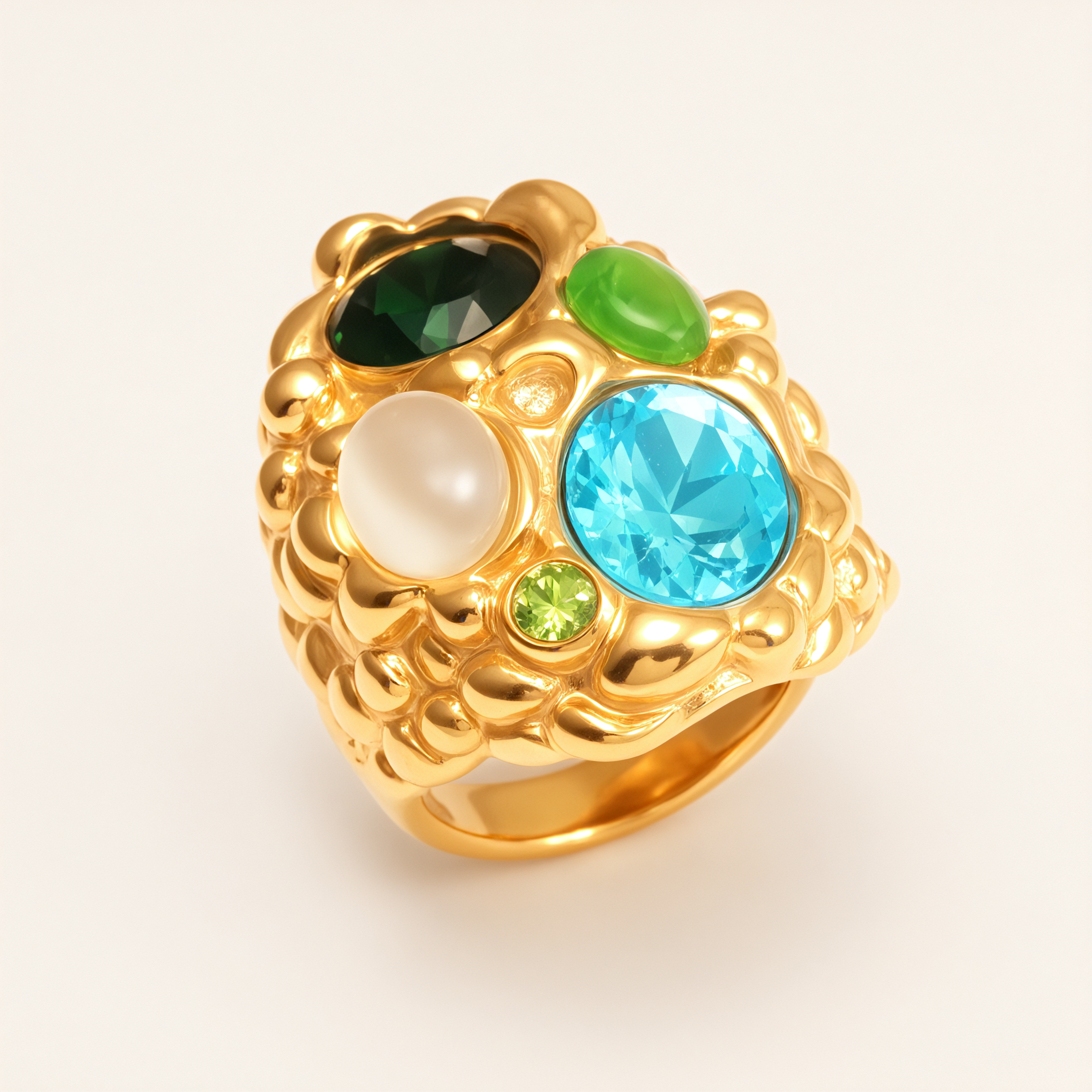 Elegant Women's Gold - colored Stainless Steel Ring Inlaid with Multiple Gemstones | G004508-JinBaoJewerly