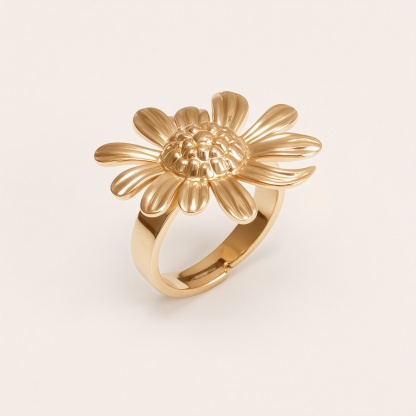 Stainless Steel Daisy Ring, Adjustable Opening, Niche Design, Fashionable Jewelry for Women | G005536-JinBaoJewerly
