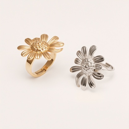 Stainless Steel Daisy Ring, Adjustable Opening, Niche Design, Fashionable Jewelry for Women | G005536-JinBaoJewerly