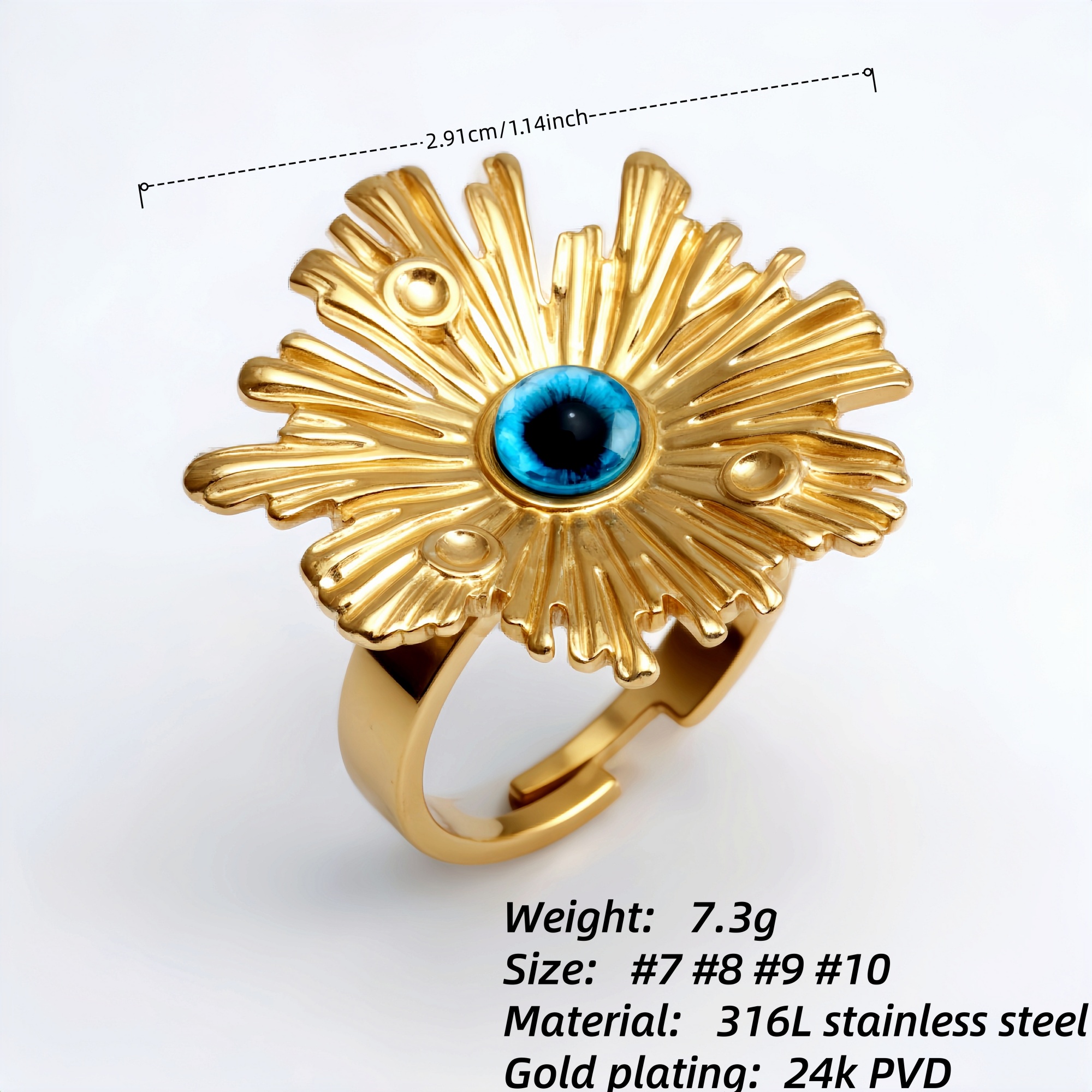 Gold Sunflower Ring with Colorful Gemstones - Retro & Eye - catching Jewelry | G005598-JinBaoJewerly