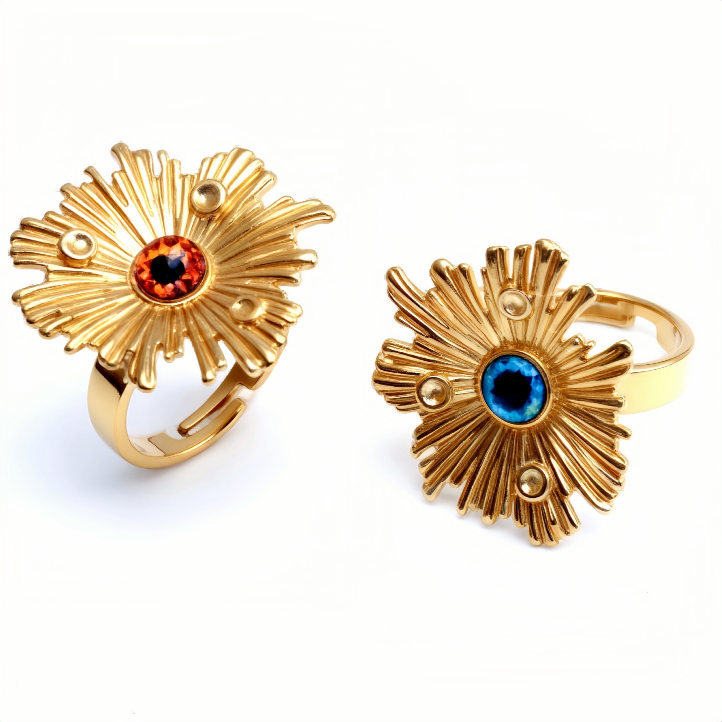 Gold Sunflower Ring with Colorful Gemstones - Retro & Eye - catching Jewelry | G005598-JinBaoJewerly