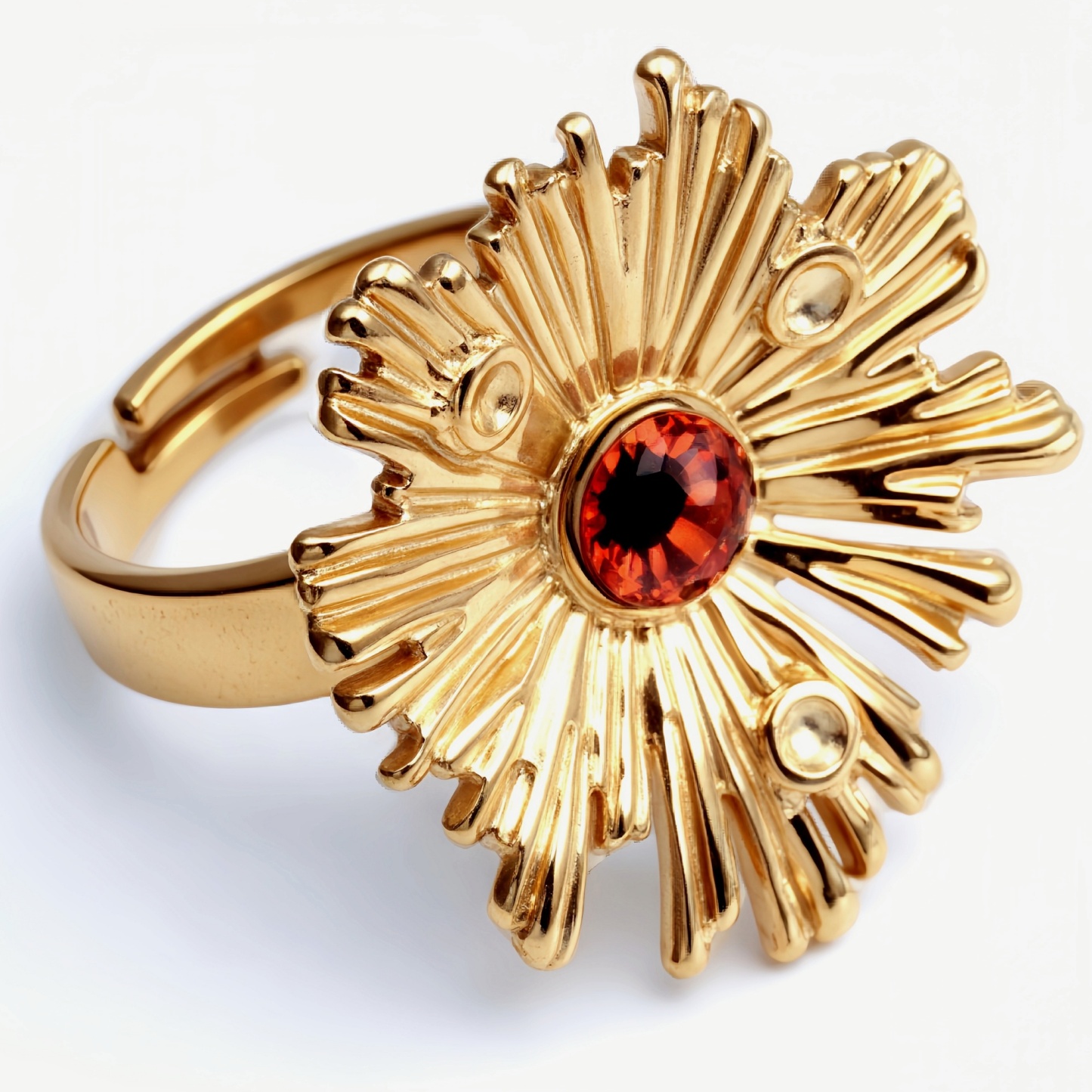 Gold Sunflower Ring with Colorful Gemstones - Retro & Eye - catching Jewelry | G005598-JinBaoJewerly