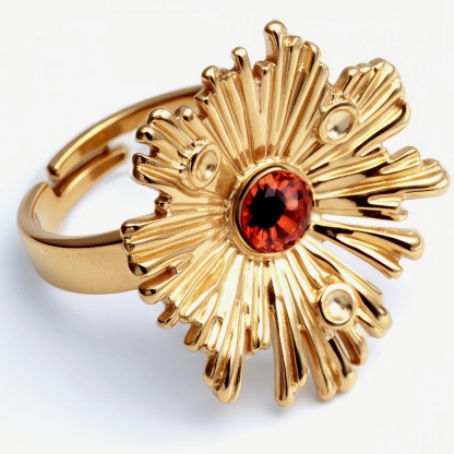 Gold Sunflower Ring with Colorful Gemstones - Retro & Eye - catching Jewelry | G005598-JinBaoJewerly