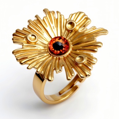 Gold Sunflower Ring with Colorful Gemstones - Retro & Eye - catching Jewelry | G005598-JinBaoJewerly