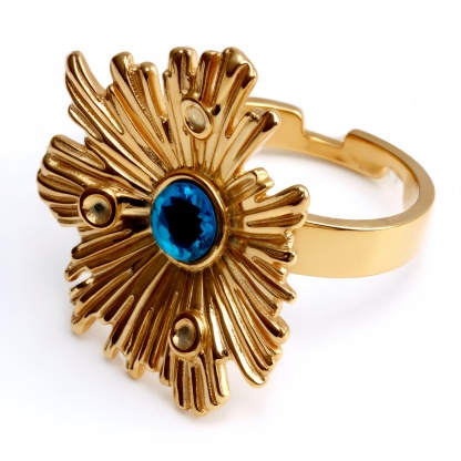 Gold Sunflower Ring with Colorful Gemstones - Retro & Eye - catching Jewelry | G005598-JinBaoJewerly