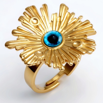 Gold Sunflower Ring with Colorful Gemstones - Retro & Eye - catching Jewelry | G005598-JinBaoJewerly