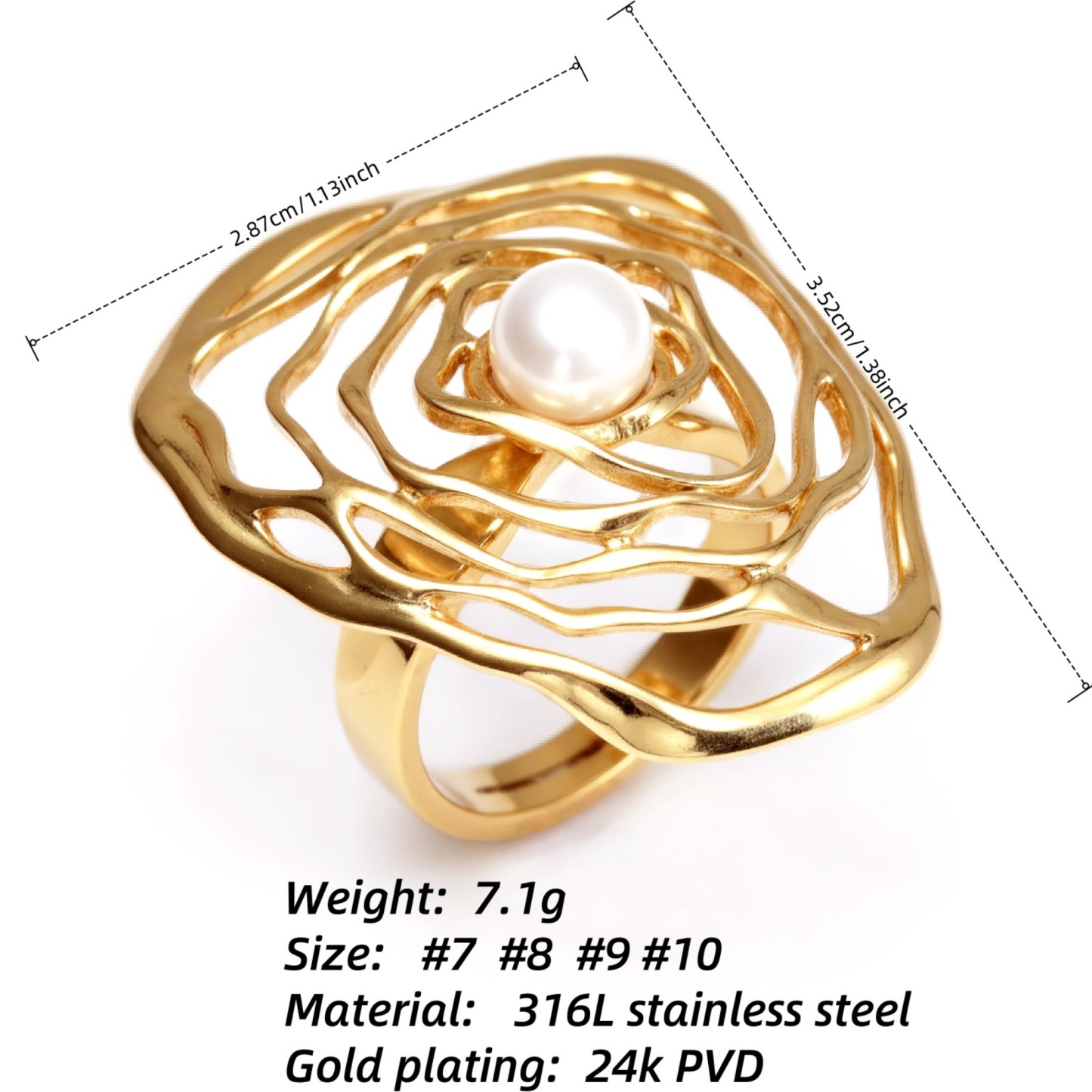 Gold Pearl Flower Ring - Romantic and Elegant Jewelry | G005675J-JinBaoJewerly