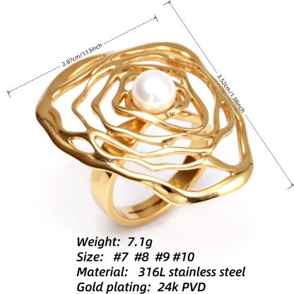 Gold Pearl Flower Ring - Romantic and Elegant Jewelry | G005675J-JinBaoJewerly
