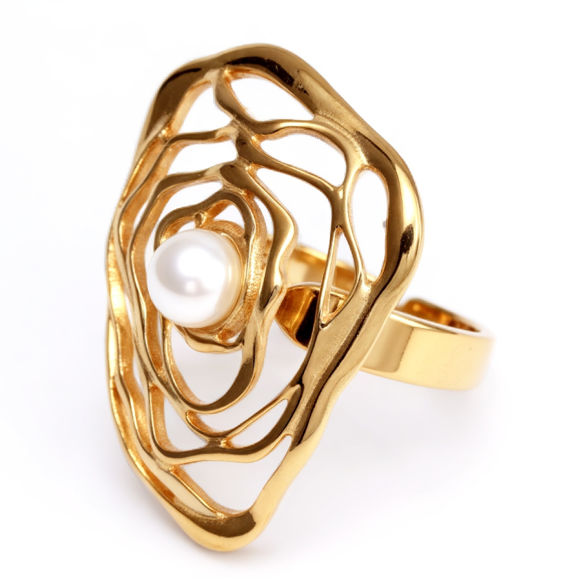 Gold Pearl Flower Ring - Romantic and Elegant Jewelry | G005675J-JinBaoJewerly