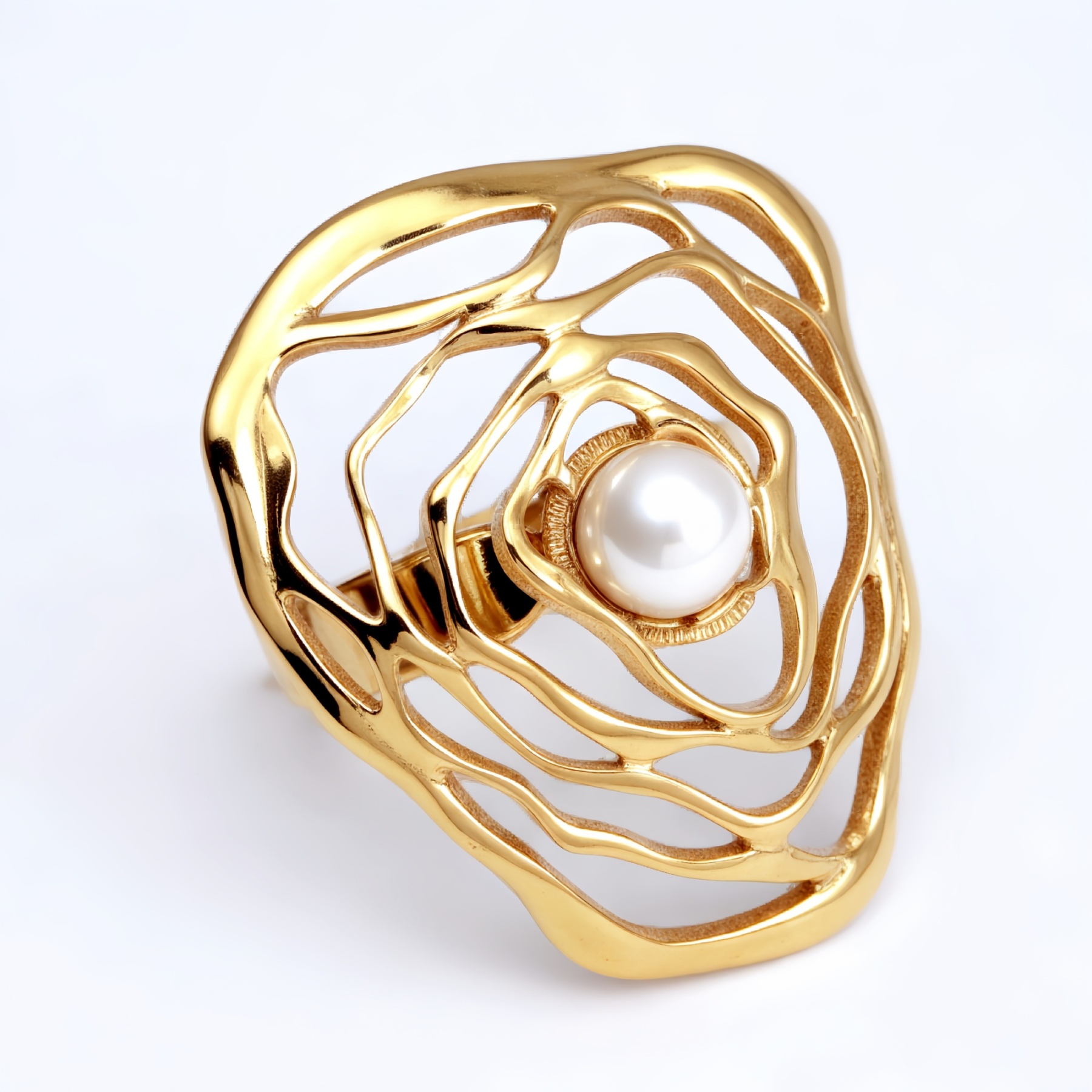 Gold Pearl Flower Ring - Romantic and Elegant Jewelry | G005675J-JinBaoJewerly