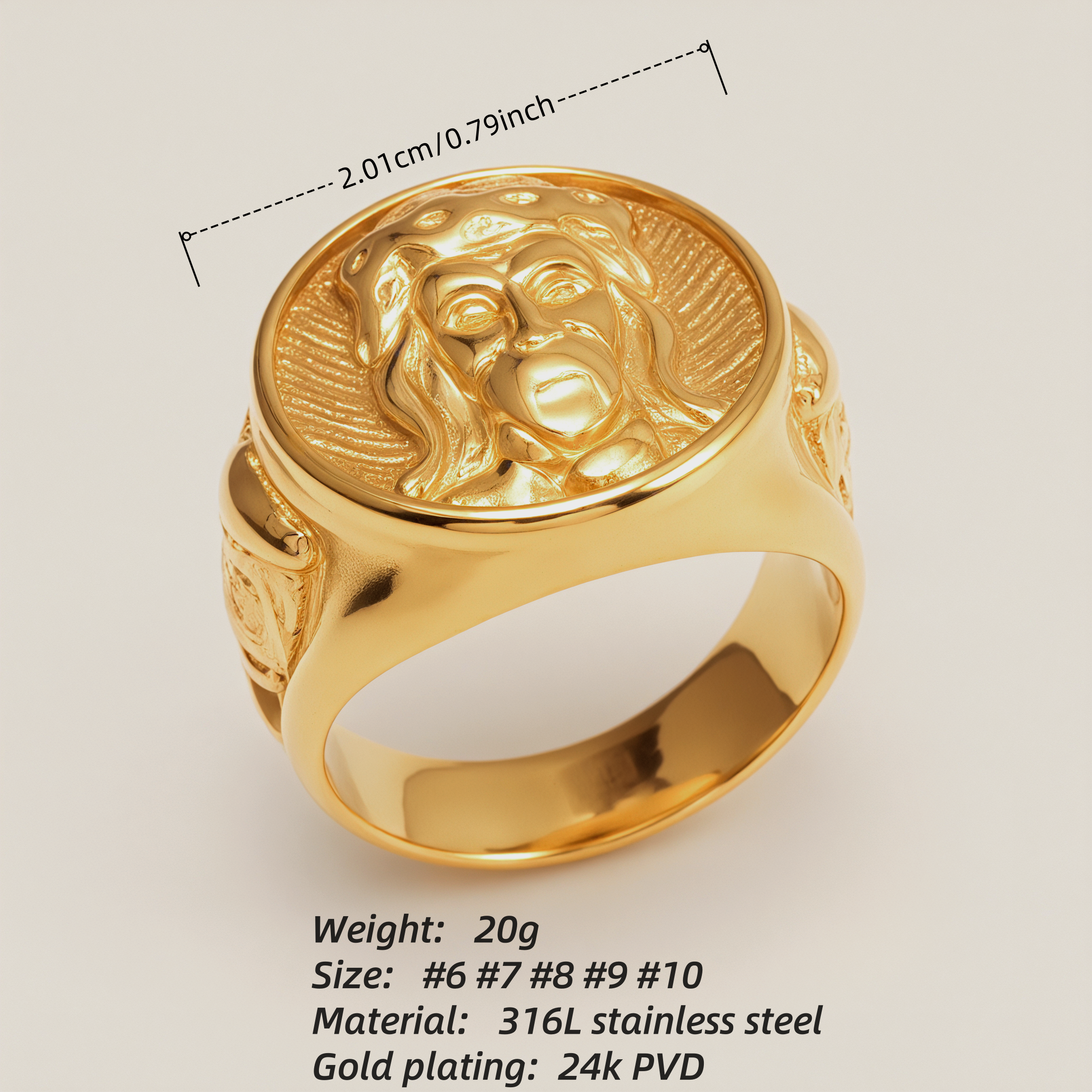 Vintage Portrait - Engraved Rings, Gold & Silver Unisex Statement Jewelry | G00620-JinBaoJewerly