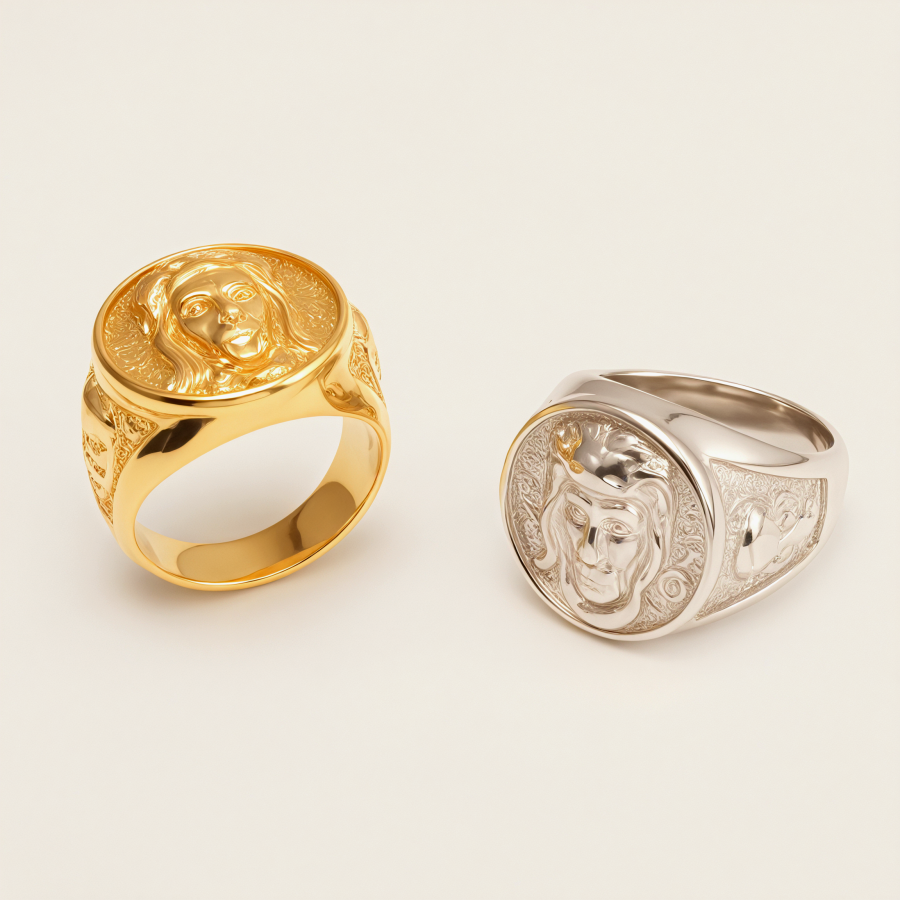 Retrato Vintage - Anillos Grabados, Joyería de Declaración Unisex en Oro y Plata | G00620