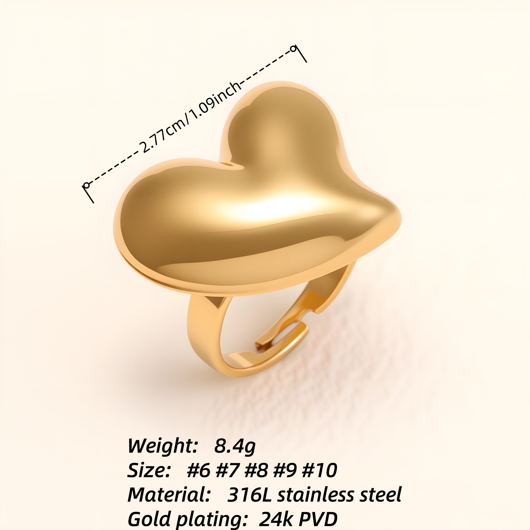 Simple Heart - Shaped Gold Ring, Open - ended Stylish Ring for Women  | G006221J-JinBaoJewerly