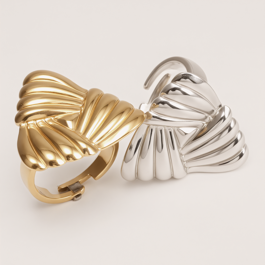 Gold Stainless Steel Women's Intertwined Multi - Layer Wave Open Statement Ring | G006423