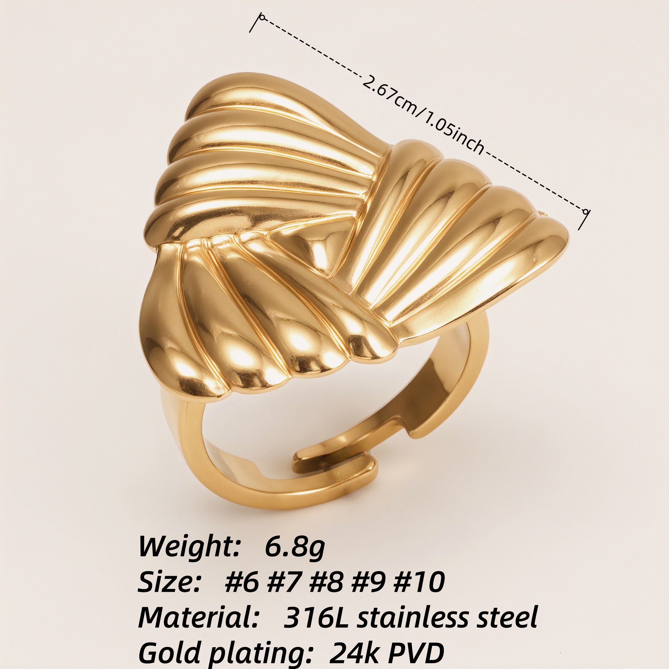 Metal Pleated Fan - shaped Open Ring, Stylish Unisex Personality Ring | G006423J-JinBaoJewerly