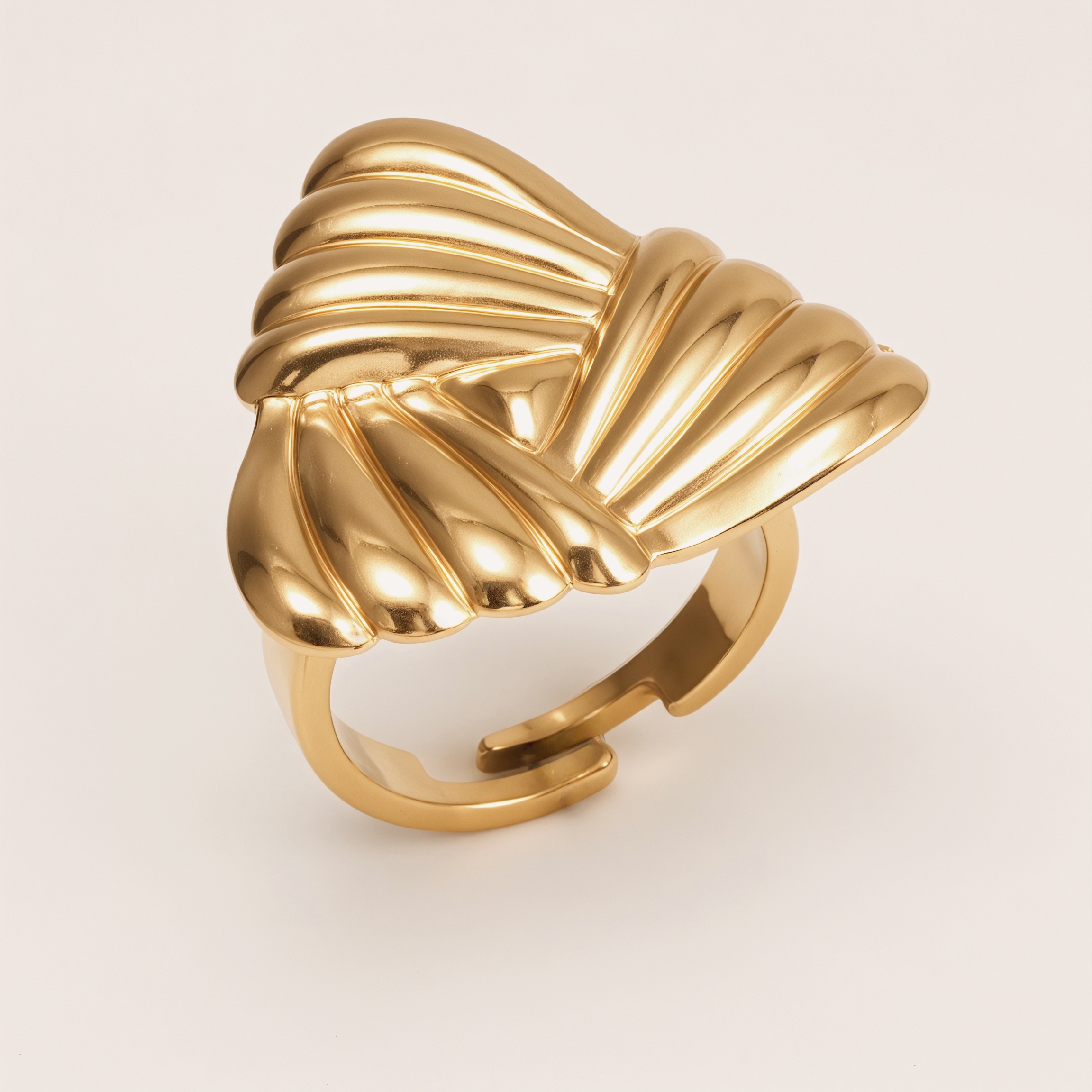 Metal Pleated Fan - shaped Open Ring, Stylish Unisex Personality Ring | G006423J-JinBaoJewerly