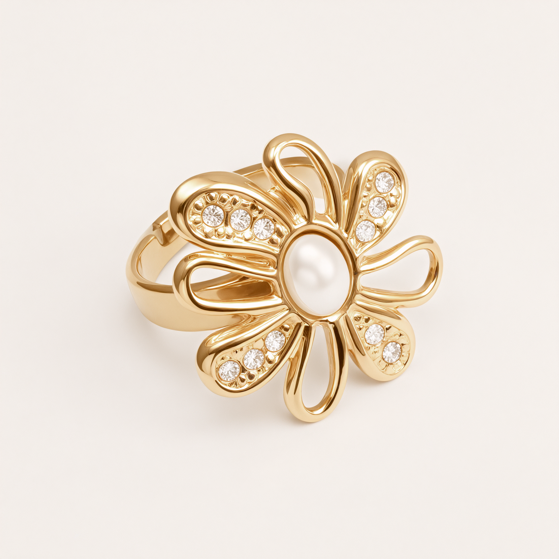 Stainless Steel Pearl Daisy Ring, Adjustable, Luxurious Shining, Elegant Jewelry for Women | G006428J-JinBaoJewerly