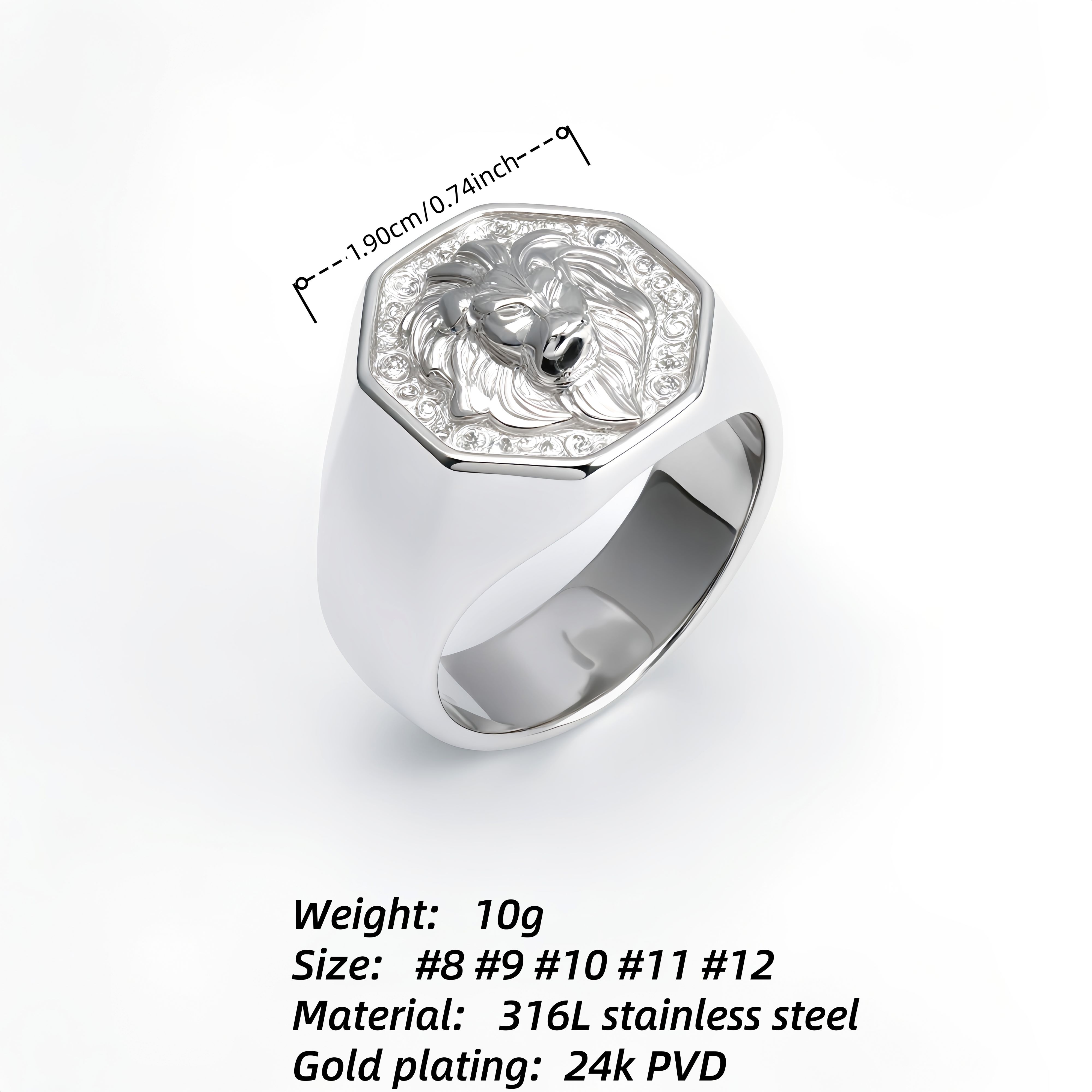 Stainless Steel Lion Head Ring, Diamond - Inlaid Stylish Men's Ring, European and American Fashion Dominant Jewelry | G00690-JinBaoJewerly
