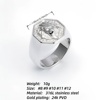 Stainless Steel Lion Head Ring, Diamond - Inlaid Stylish Men's Ring, European and American Fashion Dominant Jewelry | G00690-JinBaoJewerly
