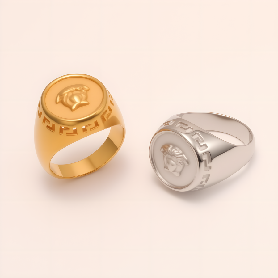 Anillo de acero inoxidable con cabeza de león decorada geométricamente - Joyería personalizada para hombres | G00886