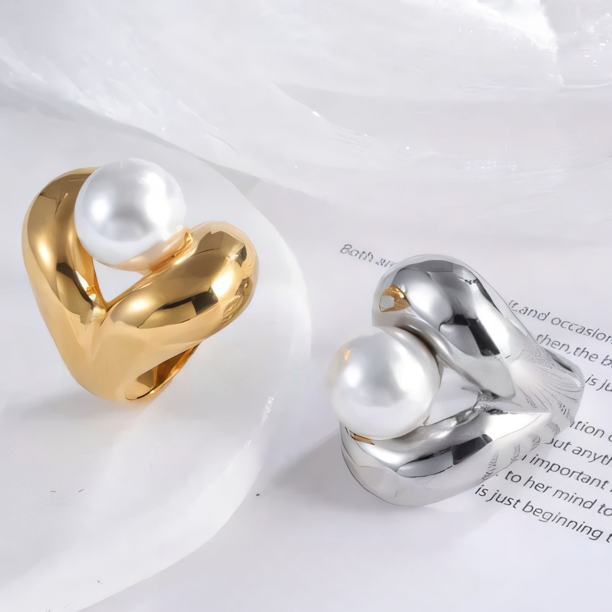 Heart-Shaped Pearl Simple Stainless Steel Women's Ring | G004507-JinBaoJewerly
