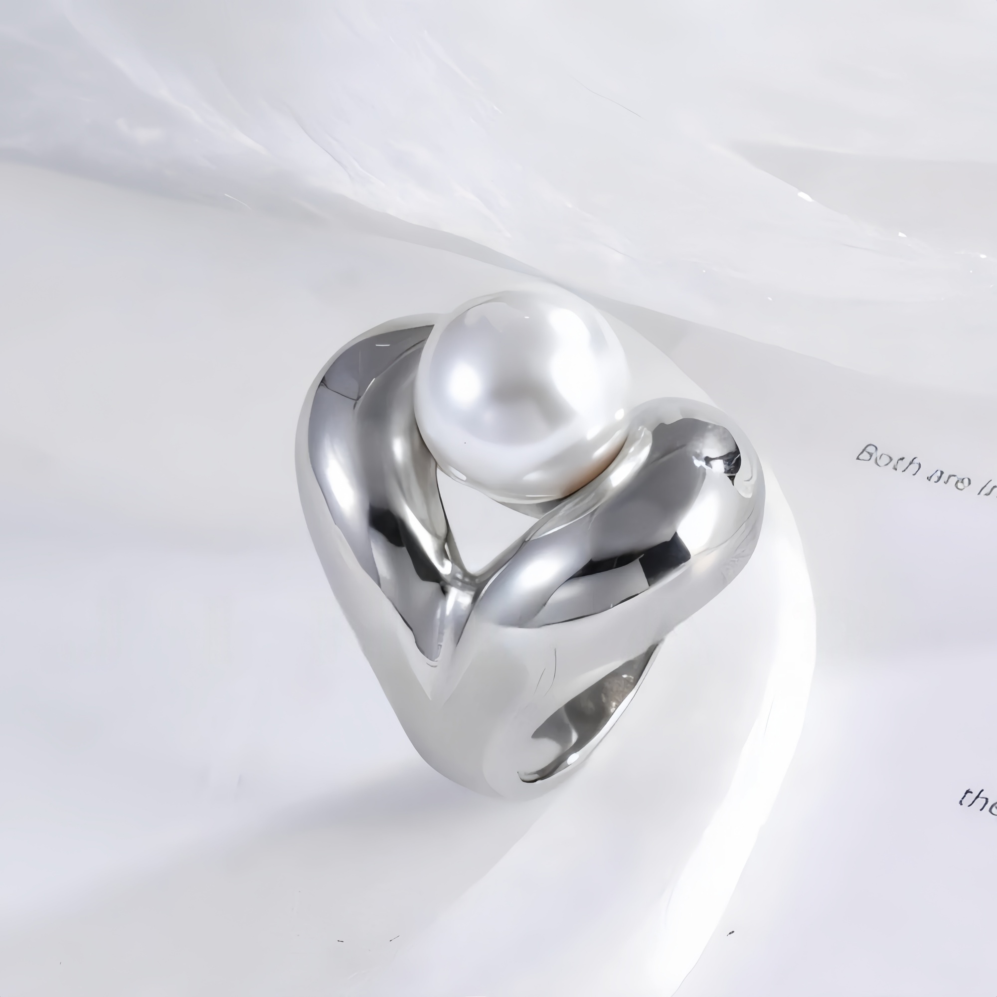 Heart-Shaped Pearl Simple Stainless Steel Women's Ring | G004507-JinBaoJewerly