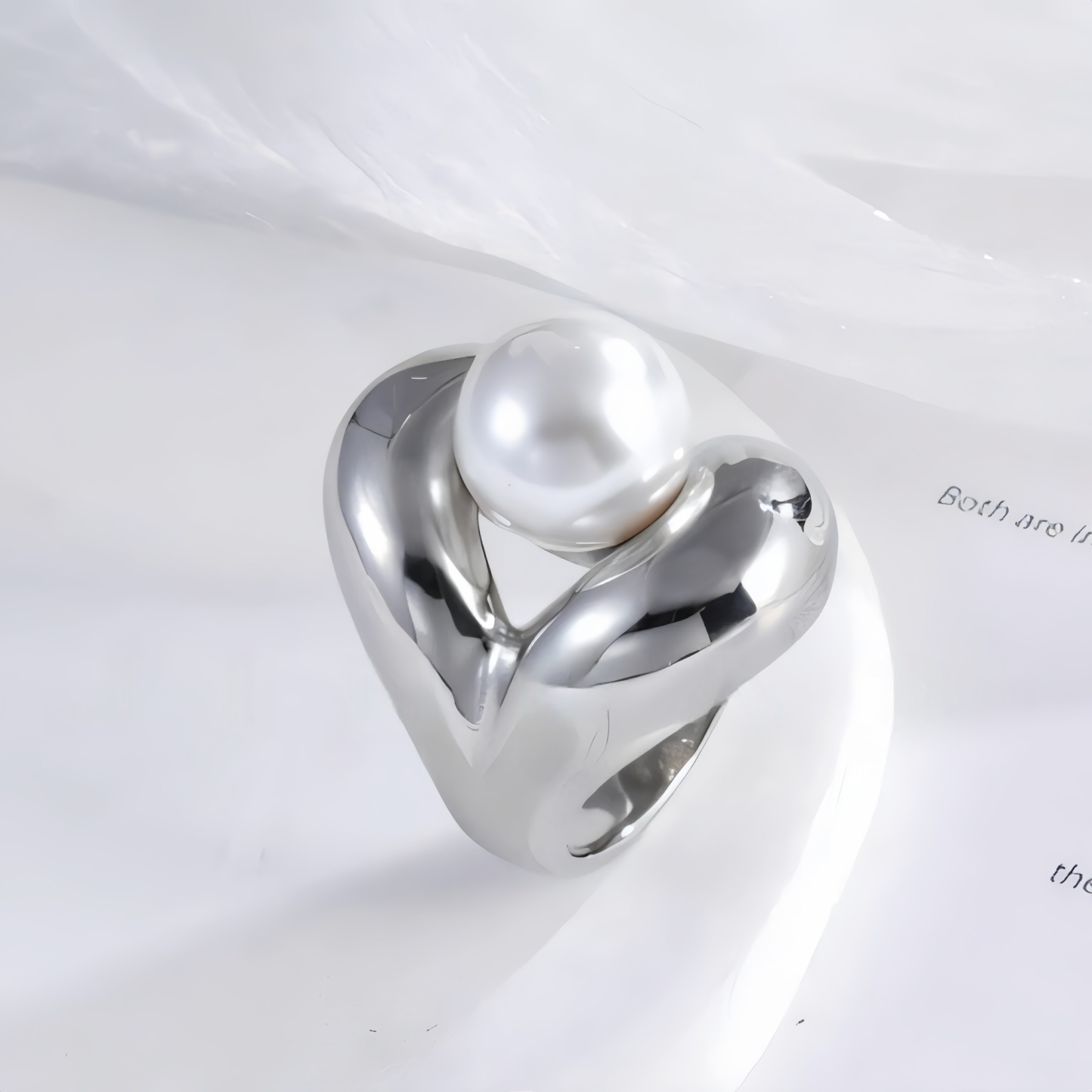 Heart-Shaped Pearl Simple Stainless Steel Women's Ring | G004507-JinBaoJewerly