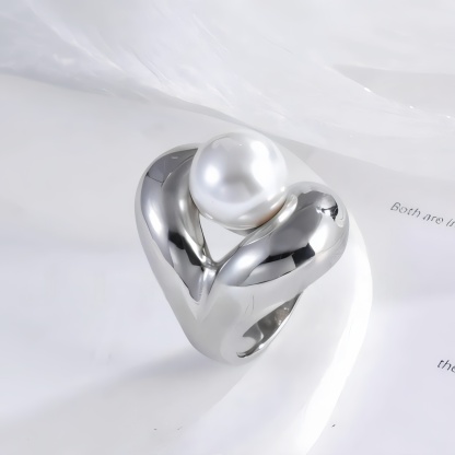 Heart-Shaped Pearl Simple Stainless Steel Women's Ring | G004507-JinBaoJewerly
