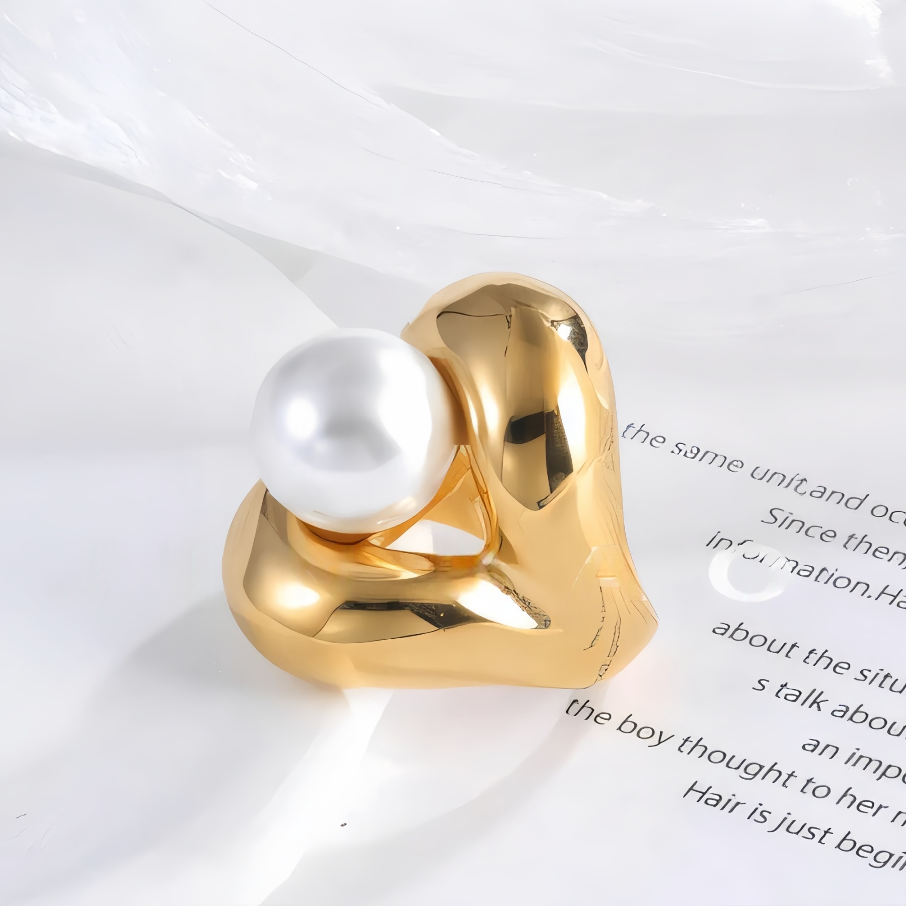 Heart-Shaped Pearl Simple Stainless Steel Women's Ring | G004507-JinBaoJewerly