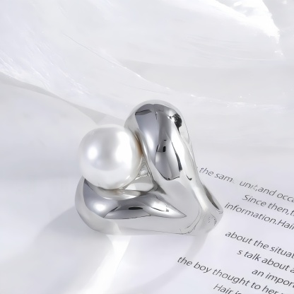 Heart-Shaped Pearl Simple Stainless Steel Women's Ring | G004507-JinBaoJewerly