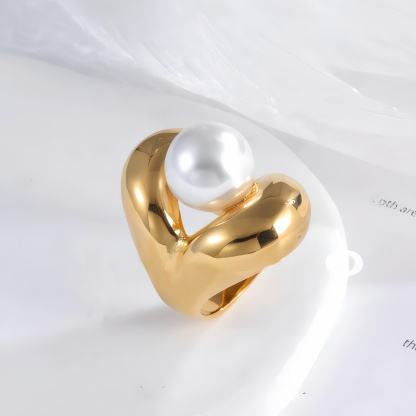 Heart-Shaped Pearl Simple Stainless Steel Women's Ring | G004507-JinBaoJewerly
