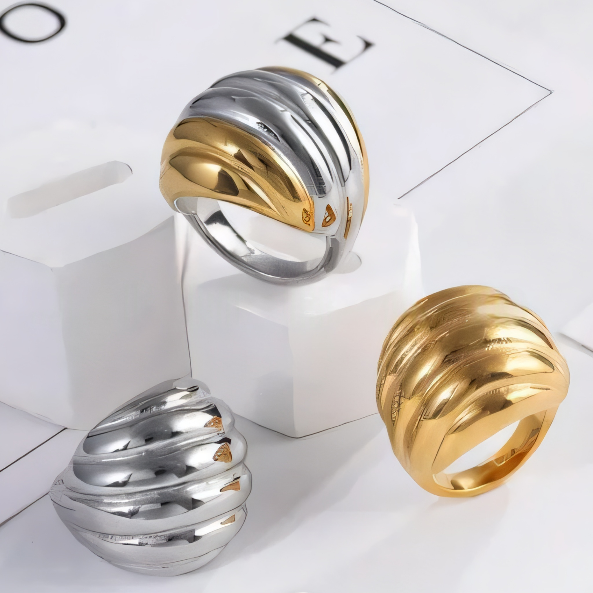 Streamlined Stainless Steel Ring Modern Simple Style Women Ring | ML040-JinBaoJewerly