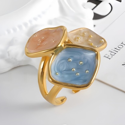 Colorful Square Stainless Steel Ring Minimalist Modern Style Women Ring | G004409-JinBaoJewerly