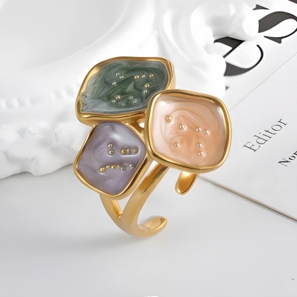 Colorful Square Stainless Steel Ring Minimalist Modern Style Women Ring | G004409-JinBaoJewerly