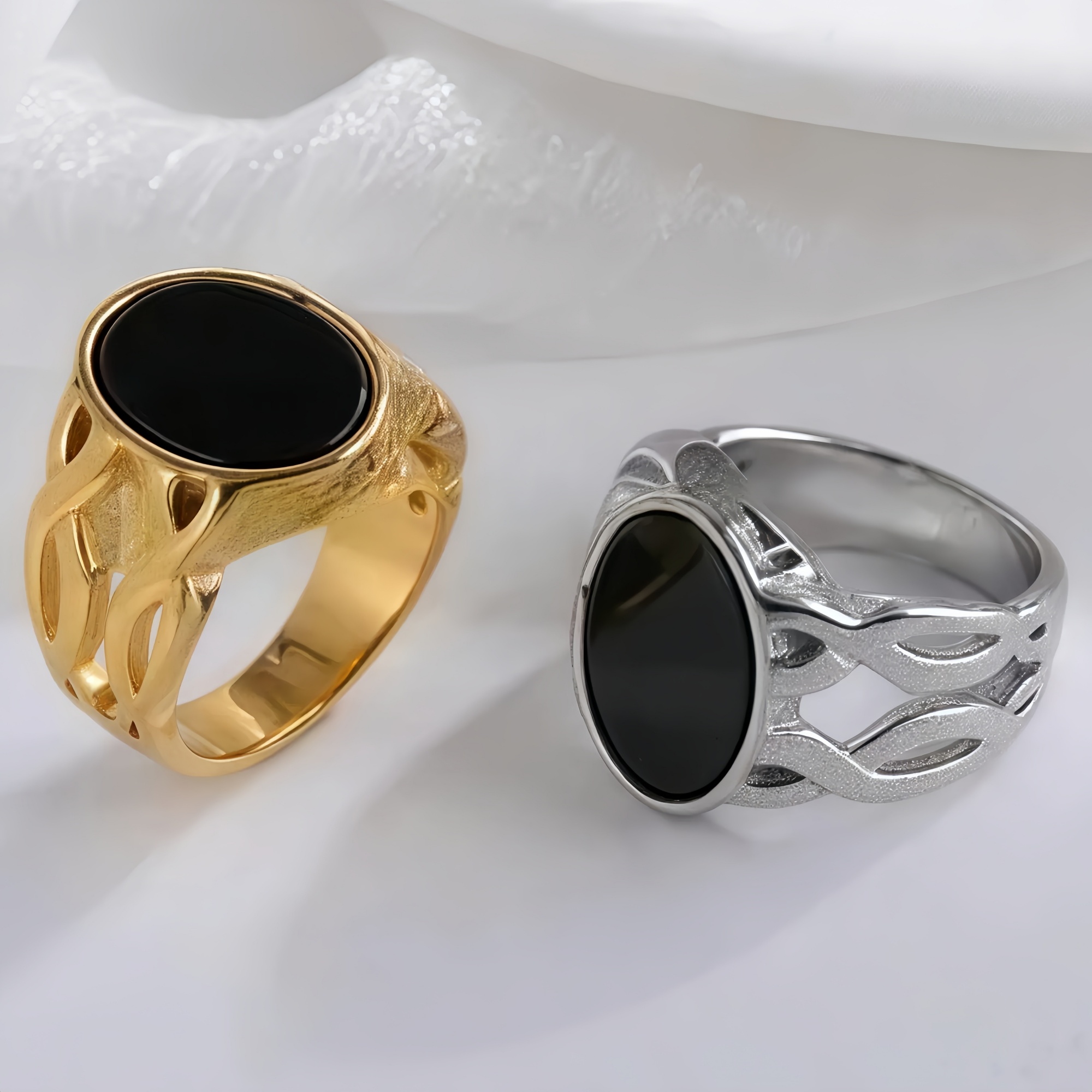 Vintage Hollow Oval Stainless Steel Ring for Men | K002667-JinBaoJewerly