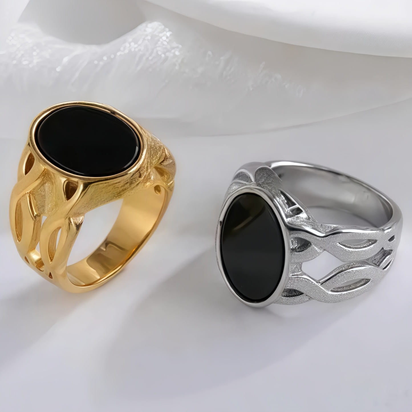 Vintage Hollow Oval Stainless Steel Ring for Men | K002667-JinBaoJewerly
